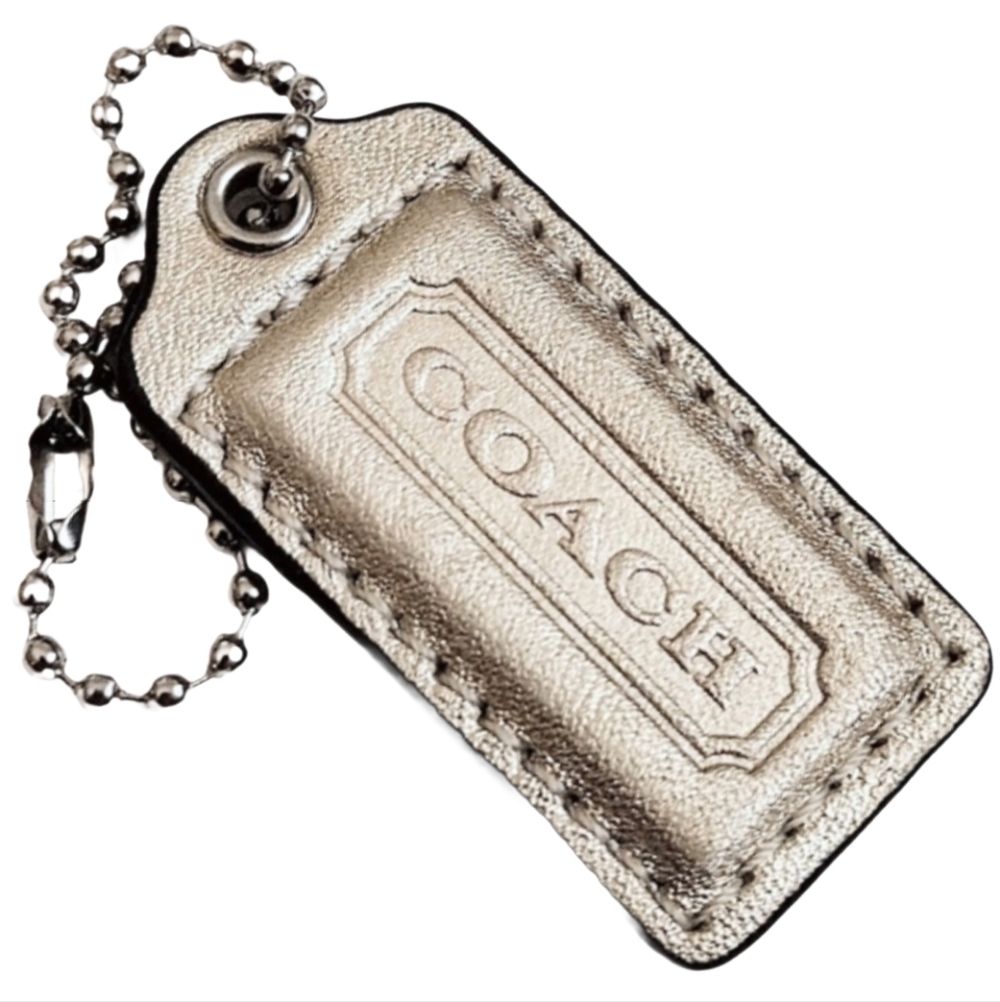 😍 2" Coach Light Metallic Gold Leather Hangtag Bag Fob Purse Charm Keychain
